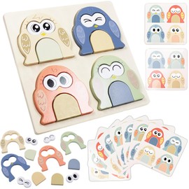 Kinder Puzzle Spielzeug, Eulen Form Matching Game, Holzpuzzle, Hölzerne Muster Blöcke Set, Montessori Spielzeug ab 3 4 5 6 7 Jahre, Puzzle als Spielzeugs Geschenke Geburtstag für Junge Mädchen