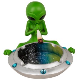 MIK funshopping Ingenious Alien Ashtray, Space Ashtray makes every smoking experience an intergalactic adventure! Transforms any room into your personal universe! (Alien with joint in the UFO)