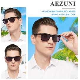 AEZUNI Large Reader Sunglasses Men 1.0 Full Lens Sun Reading Glasses Square UV Protection 1.00 1.50 2.00 2.50 3.00 3.50 (Not Bifocal, Black)