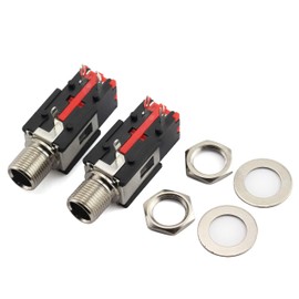 Tegg 2pcs 6.35mm Headphone Socket 2Pin Panel Mount Thread Lock Audio Stereo Female Jack Connector 1/4 inch