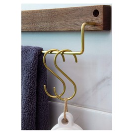 6 Pieces, Brass S Shaped Hooks, Gold Coat Clothes Towel Hangers, Kitchen Pots Pans Coffee Cups Rack Hooks