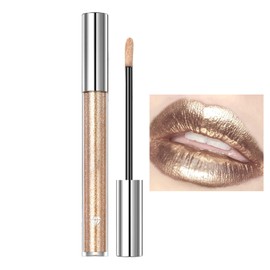 Hppsctink Flüssiger Lippenstift, 2.4g Antihaft-Lipgloss, Langanhaltende Farbe, Schimmernde Lippenstifte, Hell Golden,Lipsticks