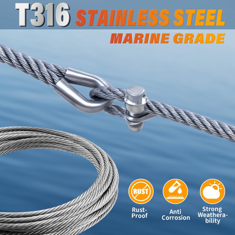 CELYND Stainless Steel Cable for Railing - 25FT 3/16" T316