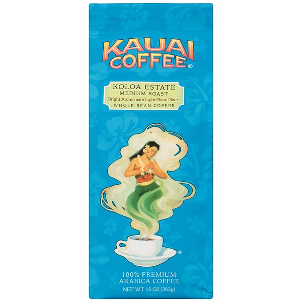 Kauai Whole Bean Coffee, Koloa Estate Medium Roast – 100% Premium Arabica Whole Bean Coffee from Hawaii’s Largest Coffee Grower - Bright Aroma with Light Floral Notes (10 Ounces)