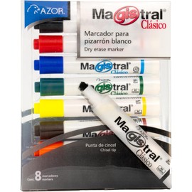 Azor Magistral Clásico Marcador para Pizarrón Blanco | 8 piezas | Punta cincel | Colores Surtidos