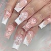 24 Pieces Press On Nails Medium Length Rhinestone Pink False