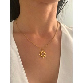 NataschaWoge® Sun Minimalist Jewellery Stainless Steel Rose Gold Silver Chain Necklace + Pendant Gift for Her Hollow Sun Gold Chain, Stainless Steel