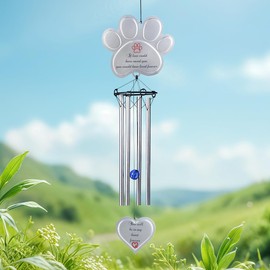 Paw Print Pet Memorial Wind Chimes for Dogs Outdoors - Metal Casted Pet Dog Memorial Wind Chimes Windchimes Sympathy Pet Dog Memorial Gifts Loss Gifts for Outside-18.9"