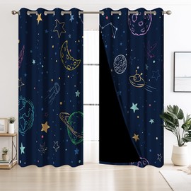 Kzzfqxb Outer Space Galaxy Blackout Curtains Boys Kids Cartoon Universe Planets Window Drapes for Bedroom Starry Sky Curtain Panel with Thermal Insulated Grommet,2 Panels,Each W42 xL63