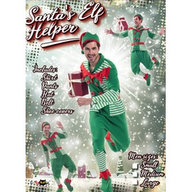 Megartico Christmas Men Elf Santa Helper Unique Costumes for Adult Green Stripe Outfit