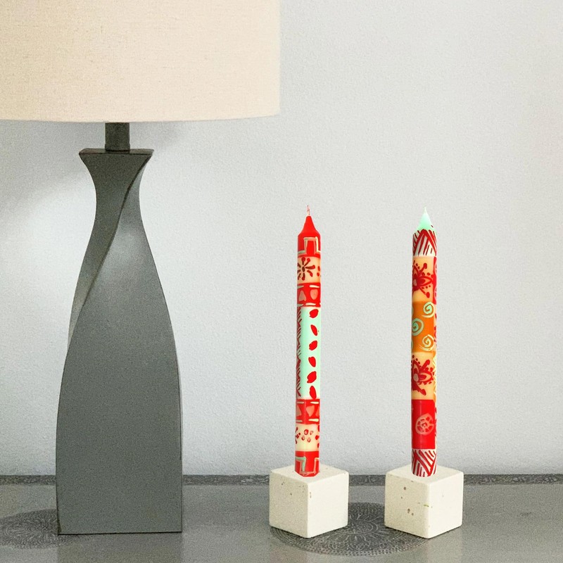 Nobunto Hand Painted Candles in Owoduni Design (Three tapers)