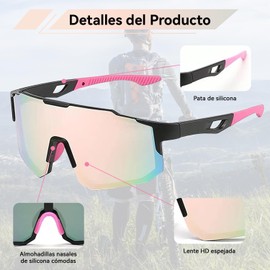 CXJYSD Gafas De Sol Deportivas Para Hombre Y Mujer,Gafas Deportivas Con Espejo Para Ciclismo, Protección Uv400,Bicicleta De Carretera,Senderismo Y Correr (Negro+Negro rosa)
