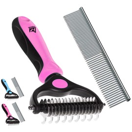 VERSE Pet Undercoat Rake - Double-Sided Dog Comb for Shedding - Cat and Dog Grooming Tool - Dematting & Detangling Hair Remover - Cat Brush - Dog Brush (Pink)