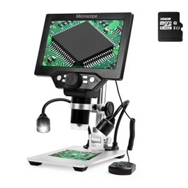 7" LCD Digital Microscope, 1200X 1080P HD Coin USB Microscope with 10 Lights, Wired Remote, PC View, 16GB TF Card, Metal Stand for Soldering PCB Circuit Board Repair