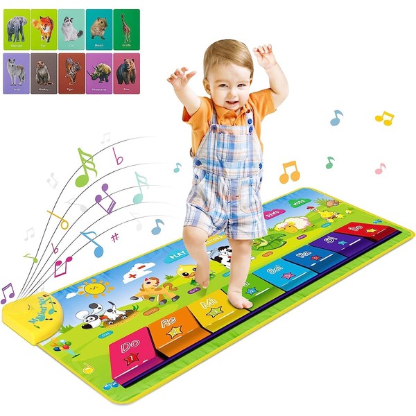 RenFox Piano Mat, Music Mat, Dance Mat, Children, Toy from 1 Year, Piano Music Mat with 7 Animal Voices, Keyboard Mat, Music Toy, Gifts for Boys Girls 1 2 3 4 5 Years (100 x 36.5 cm)