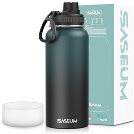 SASEUM Insulated Stainless Steel Water Bottles 32oz with Spout Lids Metal Vacuum Thermal Large Water Jug Leak-proof Reusable Flask for Sports Gym and Travel,Dark-Blue