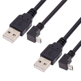 chenyang - Paquete de 2 cables USB a micro USB, USB 2.0 macho a micro USB 5 pines macho 90 grados de carga en ángulo de carga de transferencia de datos de 0,3 m