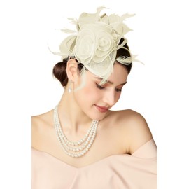 BABEYOND Fascinators Hats for Women - Tea Party Kentucky Fascinator Derby Church Pillbox Hat 50s Cocktail Headband for Party Beige