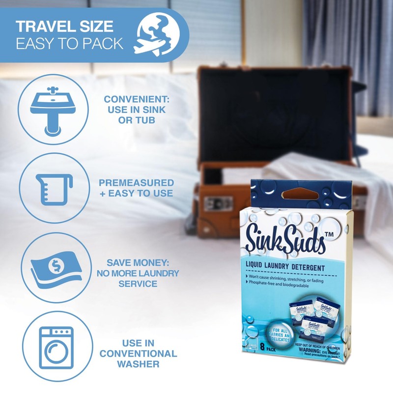 SinkSuds Laundry Detergent, Travel Size Liquid Soap, TSA Compliant, Safe