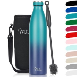 Milu Stainless Steel Drinking Bottle 350 ml, 500 ml, 750 ml, 1 L, 1.5 L - Thermos Flask for Children Adults Leak-Proof Insulated Flask Suitable for Carbonated Drinks - Includes Cleaning Brush (Green
