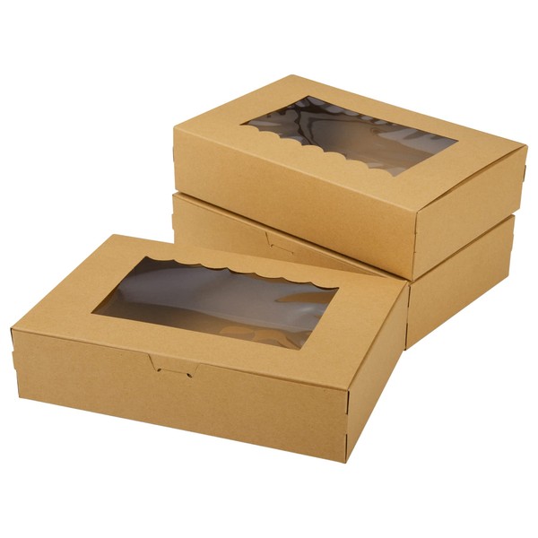KEYIDO 20 Pack Kraft Cookie Boxes with Window, 8.5”×5.5”×2” Sweet