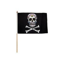 One Dozen Pirate Sugar Skull 12x18in Stick Flags.