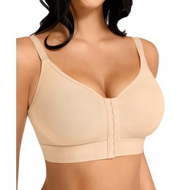 FeelinGirl para Mujeres Post-Surgical Minimizer Bra Breast Augmentation Easy-Care Wireless Mastectomy Bras Beige XL