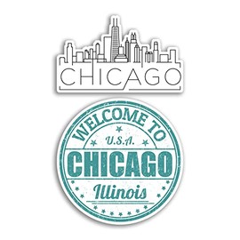 2 x 10cm Wide Chicago Vinyl Stickers - Illinois America USA States Skyline Holiday Travel Gift #78548