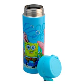 Termo para niños doble pared acero inoxidable Bob Esponja capacidad 420ml, ideal para el lunch, desayuno, bebidas calientes,