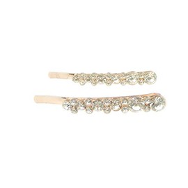 Womens Gold Tone Sparkly Bow Rhinestone Stones Jeweled Crystal Diamante Party Birthday Christmas Bridal Wedding Slides Hairpin Hair Clips Grips Bobby Pins Set of 2 Circle Polka Dot (Clear)