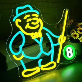 Billiard Neon Sign Dimmable LED Pool Table Wall Light for Game Room Man Cave Bar Basement Home Recreation Room Funny Billiards Decor Sports Fan Gift Cue Room Pool Lover Birthday Gift Size13.8*12.9(CP111)