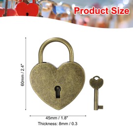 PATIKIL 2.4 Inch Love Locks Heart Padlock with Key Set, Single Heart Couple Wishing Lock Love Padlock for Lover Bridge Anniversary Diary Book Card Box, Bronze