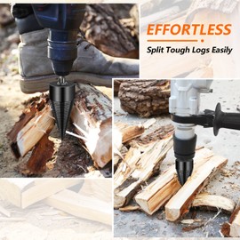Drill Cone Wood Splitter 42 mm, Wood Splitter Screw Cone, Split Wood Cone Wood Splitter Drill, Firewood Drill, Drill Cone Wood Splitter with 3 Drill Handles, for Wood Cutters, Firewood Splitter