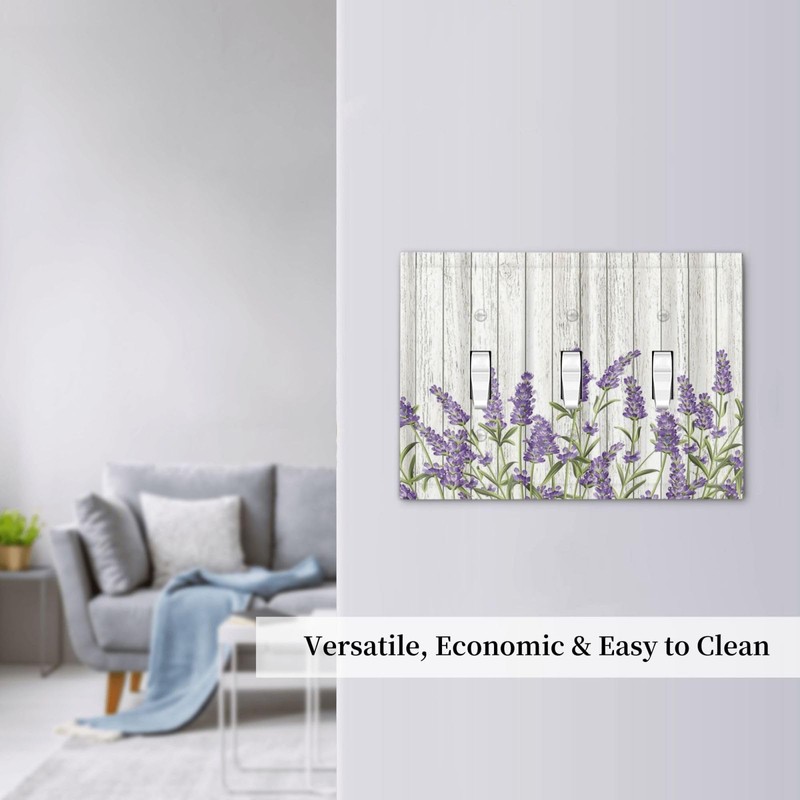 Rustic Wooden Plank Lavender 3 Gang Light Switch Cover Triple