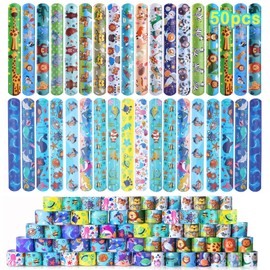 Acuiwer Snap Bracelets, Pack of 50, Sea Creatures Slap Bracelets, Children's Birthday Party Favours, Party Slap Bracelet for Children, Girls, Boys, Polyvinyl Chloride (PVC)