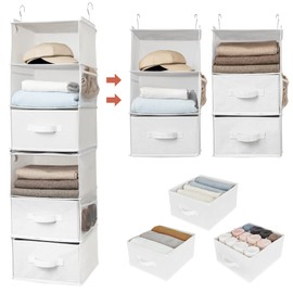 GRANNY SAYS 6-Shelf Hanging Organizer for Closet, Separable to 2 Pack 3-Shelf Hanging Shelves, Organization and Storage with 3 Different Drawers, 4 Side Pockets, White, 1-Pack
