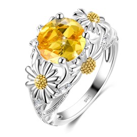 Sunflower Ring For Women, Sterling S925 Silver Daisy Flower Ring For Mother Daughter, You Are My Sunshine, November Birthstone Citrine, Birth Flower Ring Size 9
