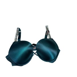 Victoria's Secret Bombshell Shine Rhinestone Strap Push-Up 2 Cup Lift Bra Color Green Size 36C New