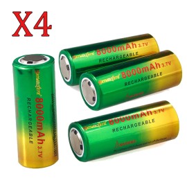 Skywolfeye 4pcs Skywolfeye 26650 Battery 3.7V Rechargeable Batteries Cell