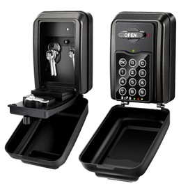 Key Safe with Number Code, Key Safe Outdoor Waterproof Key Box, Key Box with Number Code, 6 Digits, Wall-Mounted Key Safe for Home, Garage, Office, School, Factory (Black)