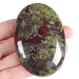XIANNVXI 2.4 Inch Large Crystals Bloodstone Worry Stones Gemstones Natural Polished Oval Palm Tree Stone Healing Massage Energy Stone 1 Piece