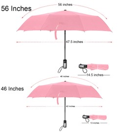TradMall Travel Umbrella Windproof with 56 Inches Large Canopy 10 Reinforced Fiberglass Ribs Ergonomic Handle Auto Open & Close, Pink