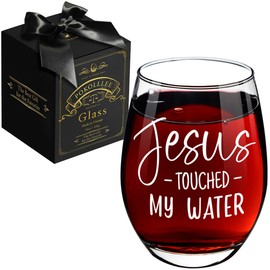 Jesus Touched My Water Wine Glass, Christian Birthday Gifts for Women, Funny Wine Glass Gift for Friends, Inspirational Religious Birthday Gifts for Mom Boss Teacher Coworker
