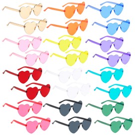 WANDGU Pack of 24 Heart Glasses: Neon Colourful Heart Sunglasses, 12 Colours, Rimless Sunglasses in Heart Shape, Transparent Candy Coloured Heart Glasses for Children and Adults, Birthday Party