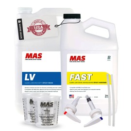 MAS Epoxies Marine Epoxy Resin Kit (1.5-Gal, Fast) 2:1 High Performance Non-Blushing Self-Leveling Hardener for Boat and Wood Repair, Fiberglass Repair Kit with Cups and Pumps