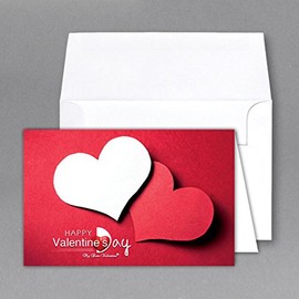 5" X 7" Valentine Cards & Envelopes (Red & White Heart)- Cards When Folded - Pack of 25
