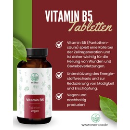 Vitamin B5 Tablets - Pantothenic Acid 200 mg - 180 High Dose Vegan Tablets - 6 Month Supply - No Additives - From Germany