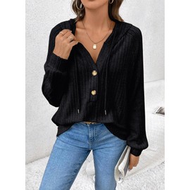 SHEWIN Sweaters for Women Fashion Trendy Oversized Sweatshirt V Neck Long Sleeve Shirts Fall Outfits 2025 Womens Tops,US 16-18(XL),Black