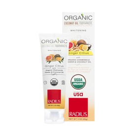 RADIUS - Organic Coconut Oil Toothpaste, USDA Organic Certified Naturally Whitening and Reduces Risk of Cavities and Gengivitis (Ginger Citrus, 3 oz)