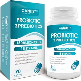 CANLIST- Probióticos 120 mil millones de CFU 18 cepas, 3 prebióticos y enzimas digestivas para hombres mujeres, digestivos y                          